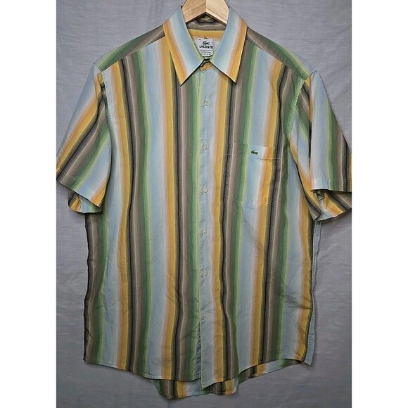 Vintage Lacoste Striped Short Sleeve Shirt Size 42, RN87651 - Picture 1 of 10